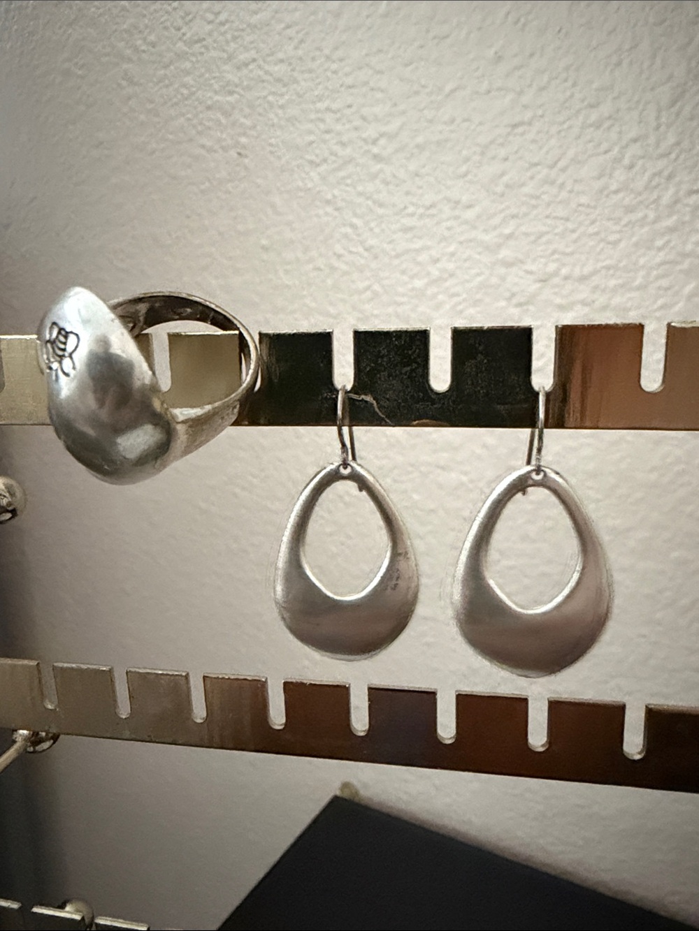 Sterling Silver Teardrop Hoop Earrings - Silver and matching ring #size7